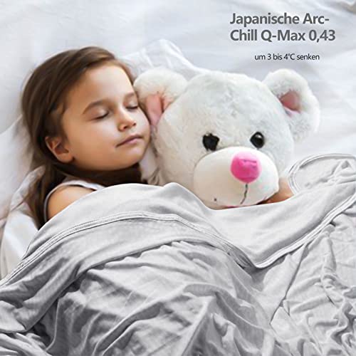 WONGS BEDDING Kühldecke Sommerdecke 2 in 1 doppelseitig mit Japanische Arc-Chill Q-Max 0,43 selbstkühlende Decke weiche Reisedecke leichte Sofadecke Wohndecke Grau 150x200cm