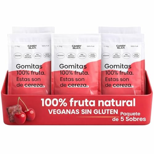 Gummies de Cereza Pack 5 Bolsas - Elaboradas 100% con Fruta - Sin Azúcares Añadidos ni Colorantes Artificiales - Alto en Fibra - Veganas y Sin Gluten - Snack Saludable y Natural