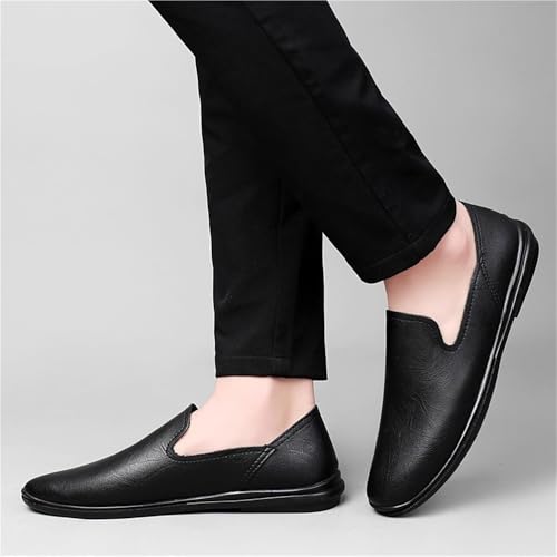 Oxford Shoes for Men Slip On Solid Color Leather Round Toe Low Top Anti-Slip Block Heel Rubber Sole Working3