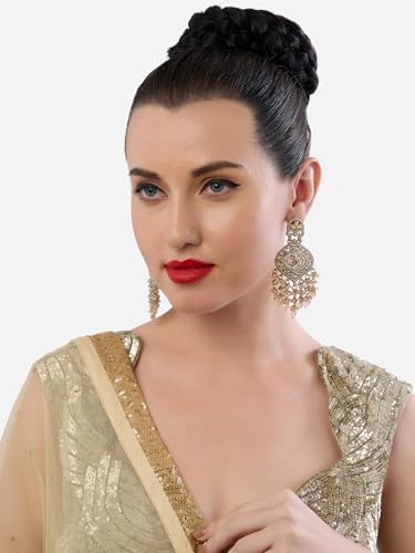 Image of Zaveri Pearls Champagne Color Dazzling Stones & Cluster Beads Drop Dangler Earring For Women-ZPFK19153