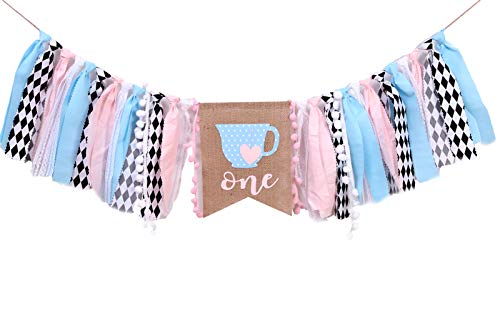 1st Birthday Banner for Alice in Onederland - Scrappy Banner, Alice in Wonderland Fabric Garland, Highchair Banner, Photo Prop, Birthday Decor, First Birthday Party (Alice in ONEDERLAND)