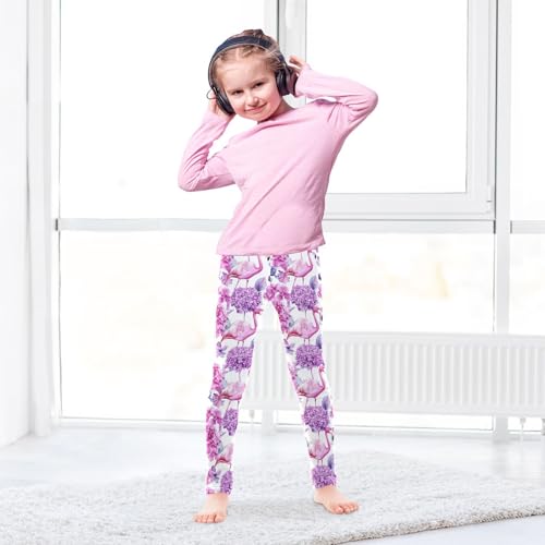 Girls Leggings Purple Flamnigo Kids Length Leggings Pants Athletic Yoga Pants Watercolor Toddler Tights Trousers 4T4