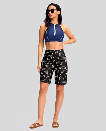 G Gradual Women's 9" Long Swim Board Shorts with Pockets High Waisted Knee Length Beach Swimming Shorts for Women with Liner