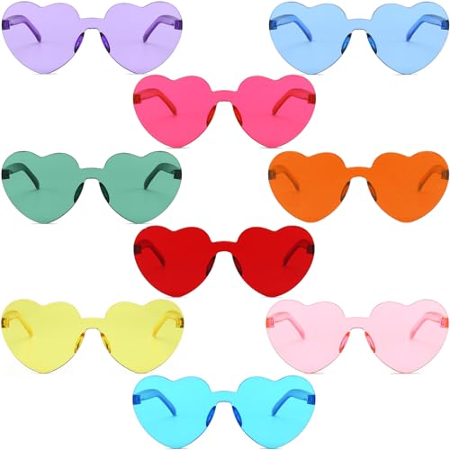 9 Pack Heart Shaped Sunglasses Rimless Heart Glasses for Bachelorette Party Birthday Decorations Party Favors