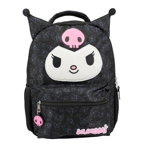 AI ACCESSORY INNOVATIONS Mochila Hello Kitty Kuromi para meninas, bolsa escolar Sanrio Kawaii, 40,6 cm, anime com recursos 3D, preta, Preto, Large, Mochila de 40,6 cm
