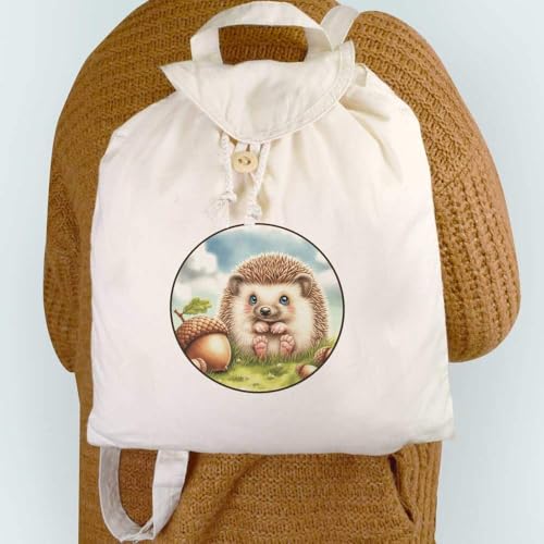 Azeeda 'Baby Hedgehog With Acorns' Canvas Rucksack/Backpack (RK00040371)2