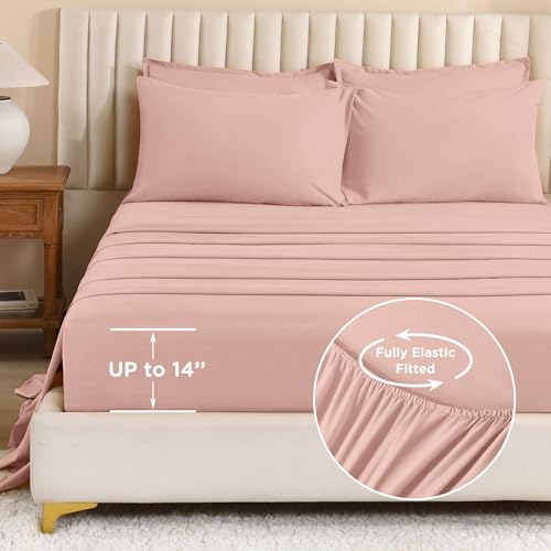 Image of Litanika Comforter Queen Size Set Blush Pink - 7 Pieces Bed in a Bag Queen Bedding Comforter Sets, Plain Lightweight Bed Set with Comforter, Sheets, Pillowcases & Shams