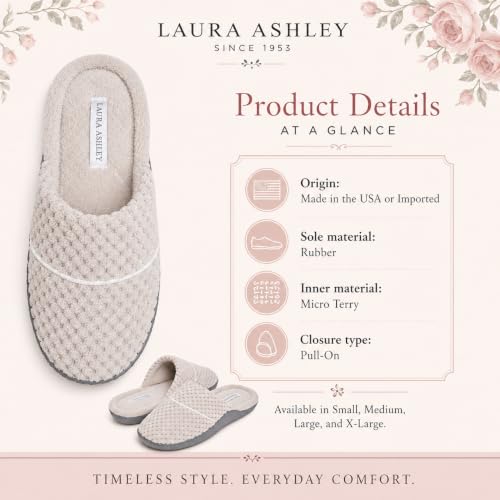 Image of Laura Ashley Women's Spa Slip-On Rugged Scuff Slipper, Non-Slip House Slippers with Cushioned Insole for Ladies
