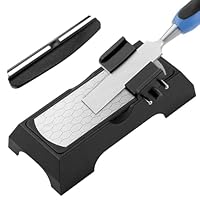 Diamant Schleifstein Set, mit Verstellbarem Winkel Schleifhilfe Stechbeitel und Schleifhilfe, Doppelseitig 400/1000er Körnung, für Messergrößen (36-80 mm), für Bauen Scharfe Kanten (schwarz, silber)