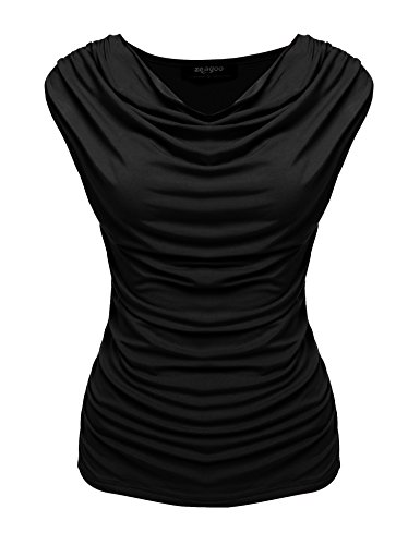 Zeagoo Women's Ruched Cowl Neck Vest Modal Top Sleeveless Jersey Tank,Black,Large