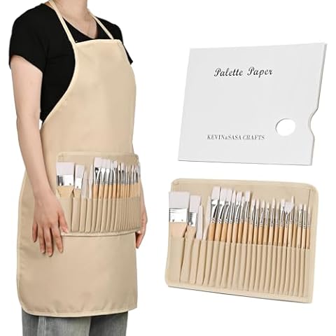 Paint Brushes Set, with 22 Pieces Brushes, 2 Palette Knife, Canvas Brush Case, Adjustable Apron and Palette Paper, All Professional for Acrylic, Oil and Watercolor Painting Cover