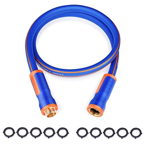 Abimars Garden Hose with Swivel Handle, 25 ft x 5/8 in Flexible Hybrid Rubber Water Hose with Solid Brass Connectors, Lightweight, Blue 500psi Burst Pressure