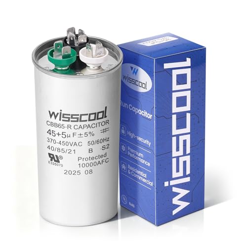 WISSCOOL UL Certified AC Capacitor 45+5uF 45/5 MFD ±5% 370V/440VAC CBB65 Dual Run Circular Start Capacitor for Heat Pump Air Conditioner Fan Motor Start