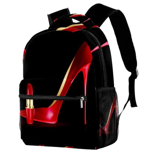 Sac à dos d'école rouge à lèvres et sac de voyage décontracté pour femmes
