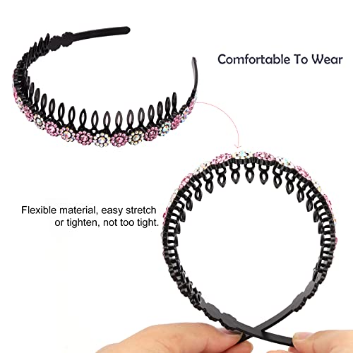 Wecoe 5Pcs Headbands For Women Girls Non Slip Fashion Comb Headbands With Teeth Fancy Crystal Pink Purple Silver Blue Flower Rhinestone Headband 90S Plastic Hair Bands Hair Accessories For Women Girls #TOP3