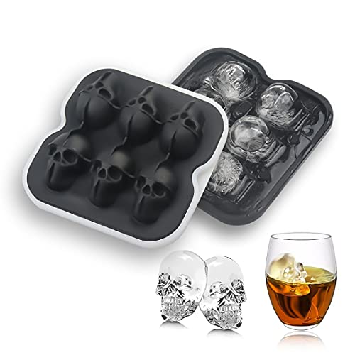 Skull Ice Cube Mold,3D Silicone Ice Cube Molds Tray With Removable Lids Funnel For Freezer,Bar Ice Cube Molds For Whiskey,Bourbon,Cocktail,Juice Beverages,Iced Tea & Coffee,Black(Skull Shape-Makes 6) #TOP20