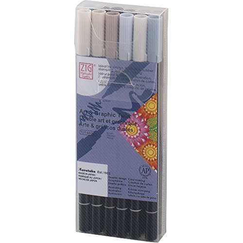 Kuretake ZIG Art & Graphic Twin Gray 12V feutres fins de tradition