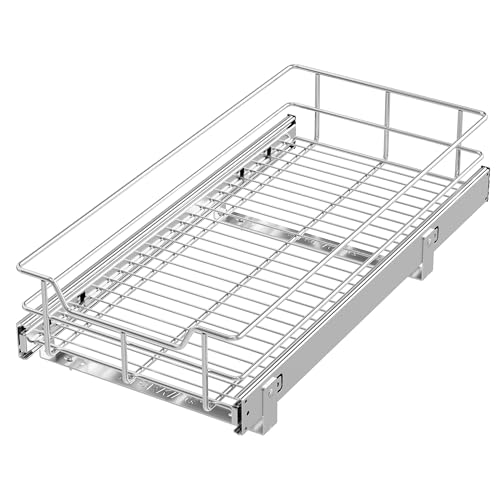 Image of Pull Out Cabinet Organizer 11 inch W X 22 inch D, Chromed, Full Slide Out Drawers