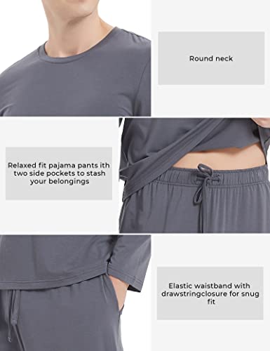 GYS Men's Pajamas Set Soft Bamboo Viscose Long Sleeve Sleepwear and Long Pants 2 Piece Pjs Set Sleep Sets with Pockets4