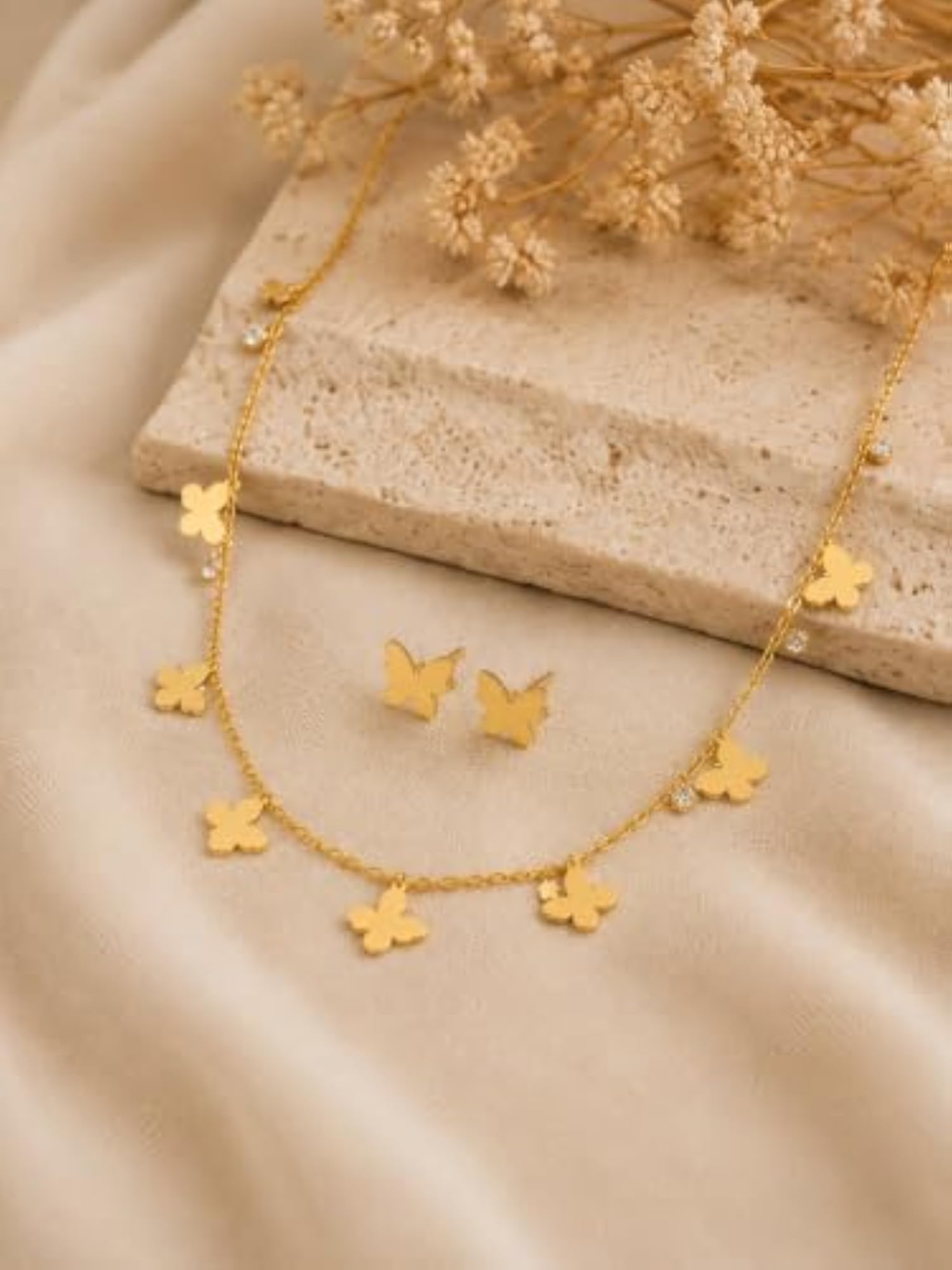 Women's Elegant Gold Butterfly Necklace & Earrings Set