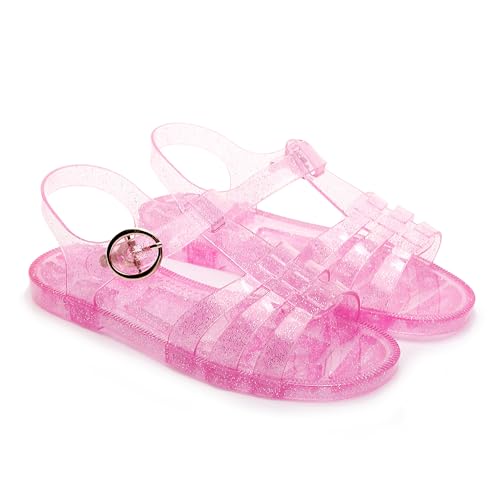 Image of Toddler Sandals Jelly Shoes Girls Unisex Boy Flat Retro Slides Clear Kids Water Slippers Slingback Summer Beach Size 8 Adjustable Buckle Glitter Dress Soft