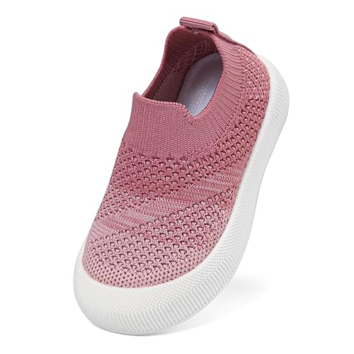 LACOFIA Chaussons Bébé Filles Respirants Chaussures Premier Pas Antidérapante avec Semelle Souple en Caoutchouc Rose 19/20