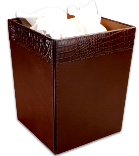 Dacasso Brown Crocodile Embossed Leather Waste Basket