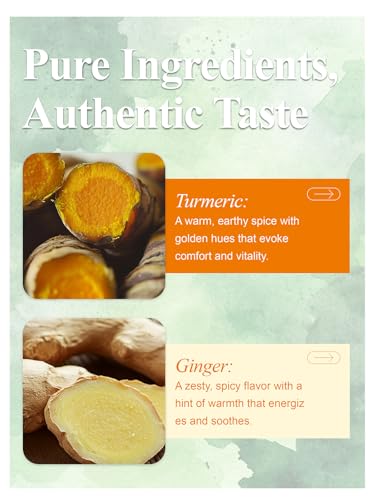 Image of LOOMICA Turmeric Ginger Tea Bags, Caffeine Free, 100% Natural Warm & Spicy Herbal Blend with Zesty Turmeric and Ginger for Comfort, Individually Wrapped Bags, 20 Counts