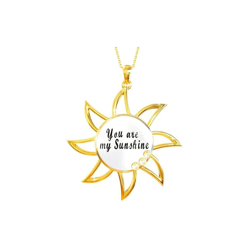 You are My Sunshine Necklace- Gold Plated Sunflower Necklace for Women with Chain- Great You Are My Sunshine Gifts, The Sun Necklace comes with a Gift Box Perfect mothers day gift Sunflower Necklace