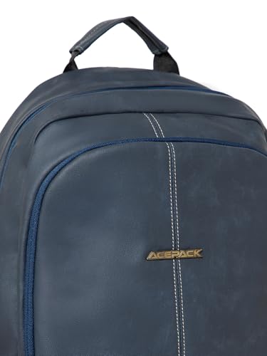 Image of ACEPACK Vegan Blue Leather Laptop Backpack - 20L, Laptop Sleeve, Anti-Sweat Padding & Organizer with Cable Slot