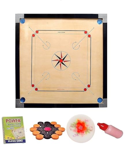 Image of Carrom Board (Practice) Full Size Superior Matte Finish ABC (32 Inch) | 4mm Assam Plywood | Professional Grade | Smooth Play | Includes Coins, Striker & Powder | Beige