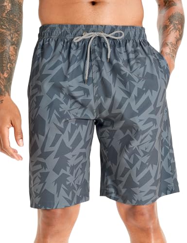 APTRO Herren Badehose Lang Badeshorts Schnelltrocknend Boardshorts Freizeit Short Grau KT01 XXL
