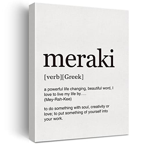 Greek Art Meraki Definition Print Canvas Wall Art Home Office Decor Modern Greek Themed Life Quote Painting 12x15 Canvas Poster Framed Ready to Hang Artwork