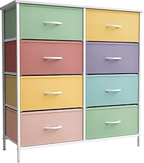 Sorbus Kids Dresser with 8 Drawers - Furniture Storage Chest Tower Unit for Bedroom, Hallway, Closet, Office Organization - Steel Frame, Wood Top, Tie-dye Fabric Bins (Pastel 1)