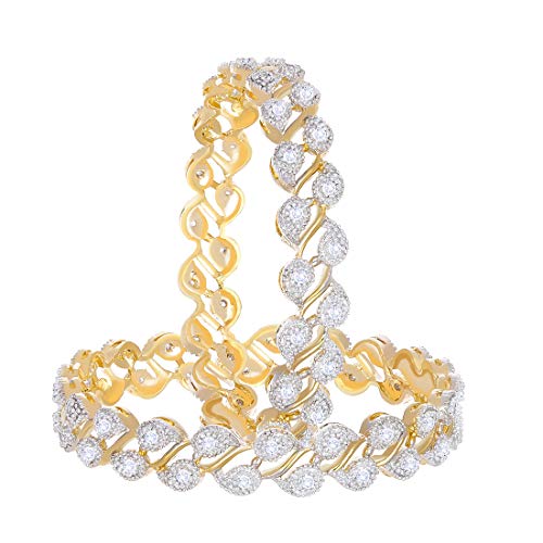 Image of ZENEME Leaf Shaped American Diamond Gold Plated Bangles Jewellery For Women & Girls