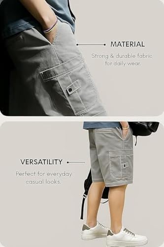Image of Men Cargo Shorts with Drawstring Waist, Side Flap Pockets, Knee Length, Casual Style, Men Shorts || Cotton Short for Men || with Pocket Style