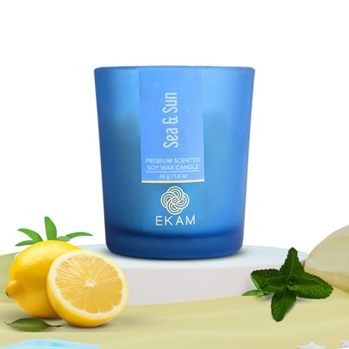 Image of EKAM Sea & Sun Votive Soy Wax Scented Candle, 40 Grams, 10 Hours Burn Time| Long Lasting Premium Candles | Ideal for Home Decor | Gifting & Aromatherapy