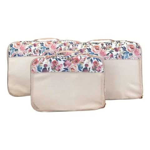 Itzy Ritzy Packing Cubes for Travel – Set of 3 Large Packing Cubes or Travel Organizers; Each Cube Features a Mesh Top, Double Zippers and a Fabric Handle; Large Sizes (Blush Floral) Cover