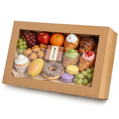 DTFMZOV 10 Pack Bakery Boxes with Window, 17.7x12.2x3.15 Inch Large Cookie Boxes, Cardboard Pastry Boxes, Take out Containers for Baking Pies, Cakes, Muffins and Pastries (L)
