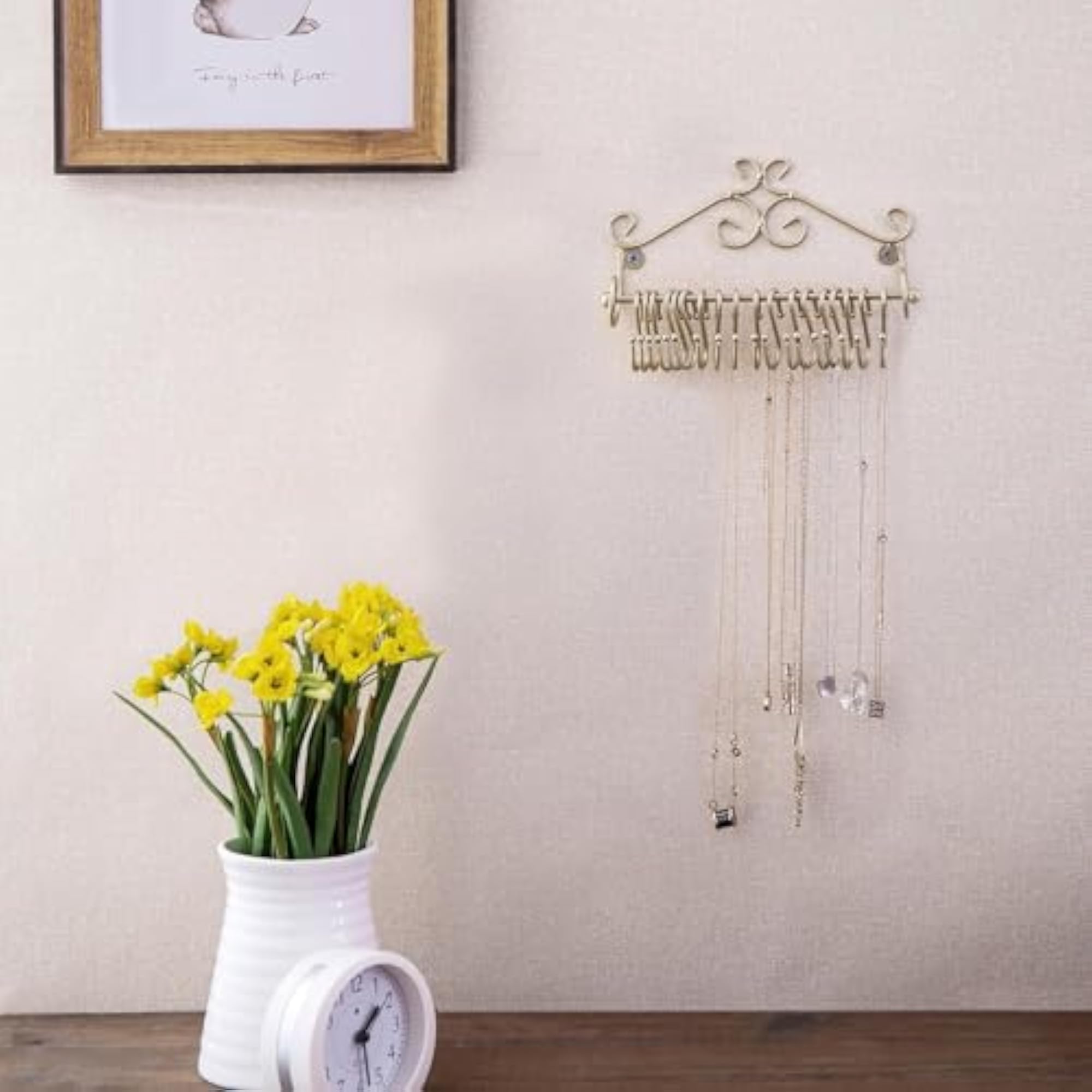 Wall Mounted Golden Metal Necklace Holder