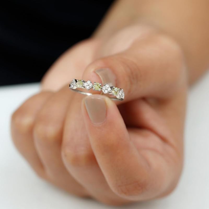Round 0.48 Ctw Peridot 925 Sterling Silver Cluster Ring for Women | Wedding, Engagement Bridal Rings | Graduation Gift3