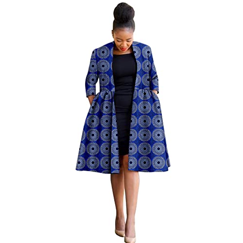 Africa Ankara Print Long Women's Jacket Casual Work Lining Plus Quilted Shoulder Jacket Windbreaker