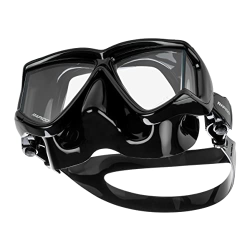 Italian Design Panto-180 Scuba Snorkeling Mask - Anti-Fog Tempered Glass 4 Window Snorkel Mask - Superior Comfortable Silicone for Great Fit and Seal (All Black, Adult. Unisex)