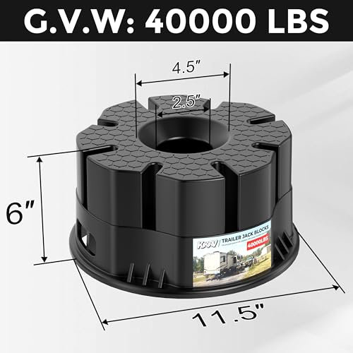 Image of 6'' Height Trailer Jack Block, Heavy Duty 40,000lbs RV Camper Stabilizer Blocks for Travel Trailers Tongue Jack 5th Wheels Scissor stabilizers, 1 Pack Black
