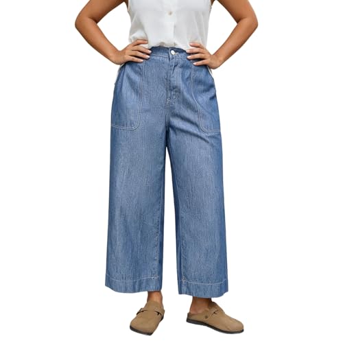 Pantalon d'été large taille haute et léger style jean palazzo