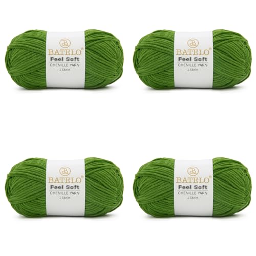 BATELO Thin Chenille Yarn for Crocheting & Knitting, Soft Plush