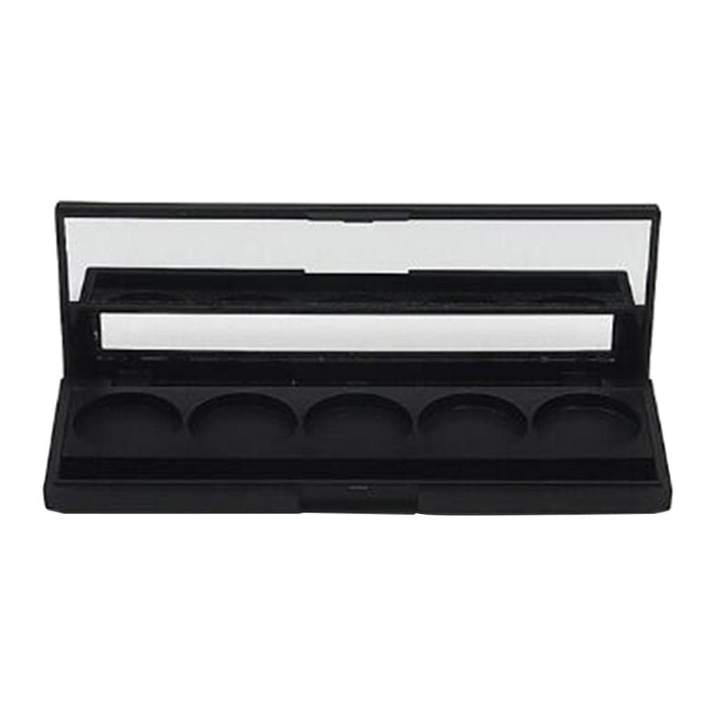 MERISHOPP 5 Grids Makeup Powder Eyeshadow Blusher Lip Gloss Palette Case w/Mirror Matte Black-image-22