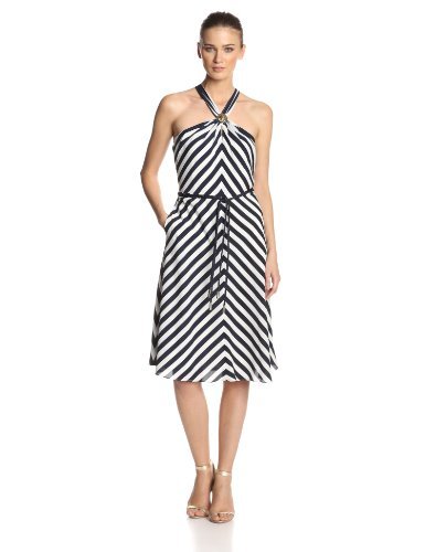 Anne Klein Women's Stripe Halter Neck A-Line Dress