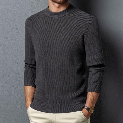 Men's 100% Wool Crewneck Sweater Solid Color Casual Winter Warm Basic Style4
