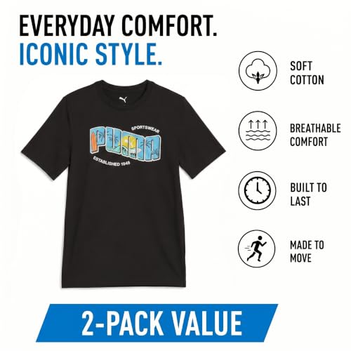 Image of PUMA Boys T-Shirts Athletic Crewneck Short Sleeve Tees (Sizes S-XL) | Soft Breathable Cotton Blend, Comfortable Casual Fit, Great for School, Play & Everyday Wear